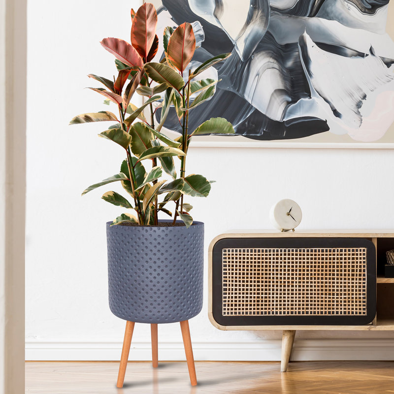 Dotted Style Cylinder Planter with Feet, White, 62cm H x 37cm W x 37cm D