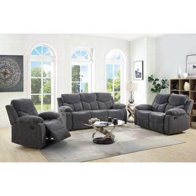 Grey Chenille 3pcs Recliner Living Area - Comfortable And Modern Room , Fashionable