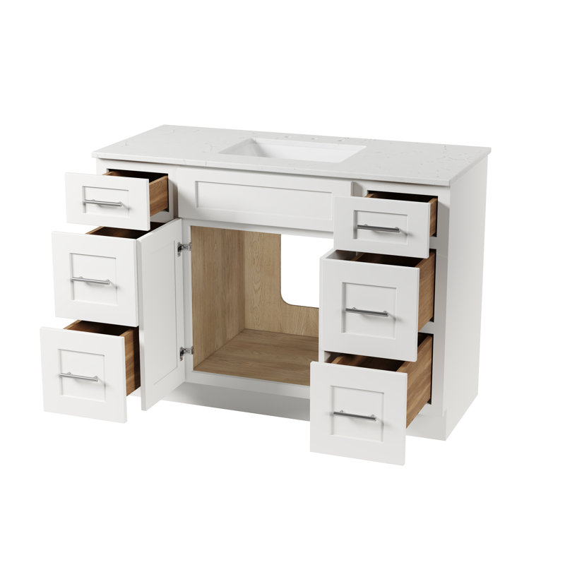  Meuble-lavabo simple 49 po avec comptoir en quartz de Carrare, Blanc