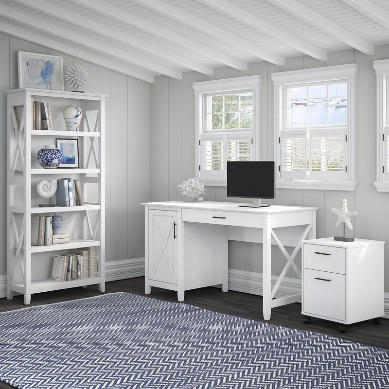 Huckins 3 Piece Computer Desk Office Set, Pure White Oak