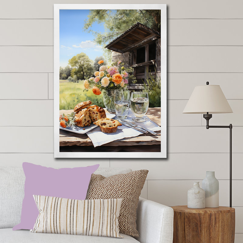 «Farmhouse Picnic Harmony» sur toile, H 32 po x l 16 po x P 1 po, Cadre simple blanc