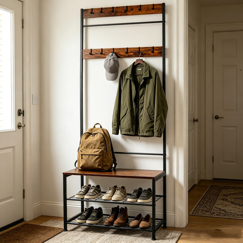Hall Tree 27.17" Wide with Bench, Wall Coat Rack, and Shoe Storage