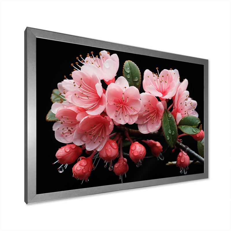 Cascade de fleurs roses suspendues - Fuschia, Cadre de coin argenté fermé, H 16 po x l 32 po x P 1 po