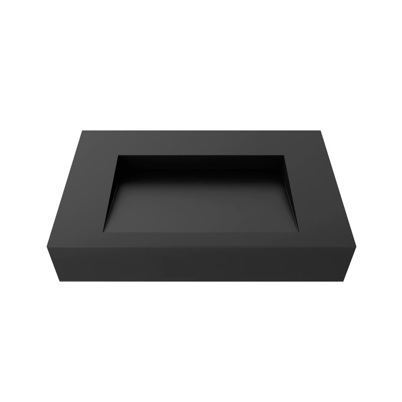 Pyramid 30" Wall Mounted Rectangular Solid Surface Bathroom Sink in Matte Finish, Black, Black