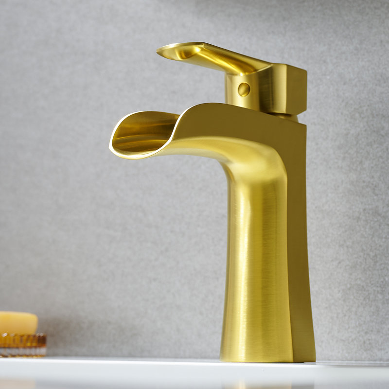 Tatcha Single Hole Single-Handle Waterfall Bathroom Faucet, Brushed Gold