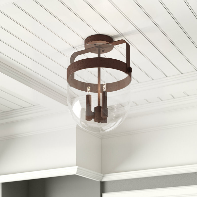 Longe Glass Semi Flush Mount, Textured Rust