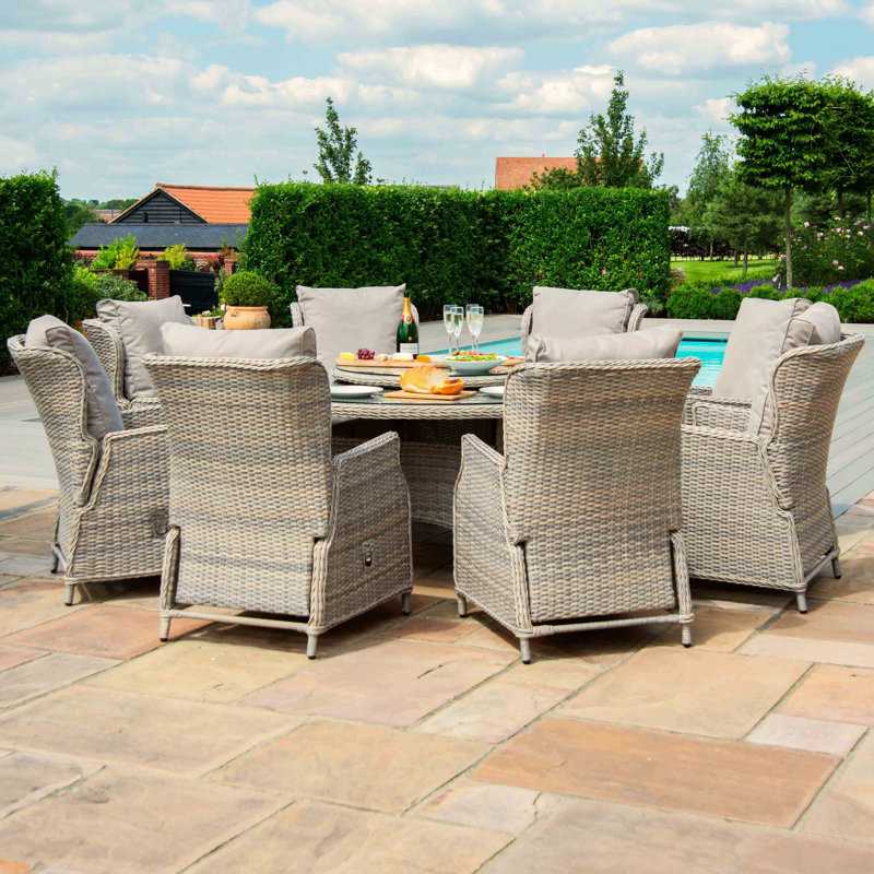Canica Reclining 8 Seat Round Rattan Dining Set - with Rattan Lazy Susan