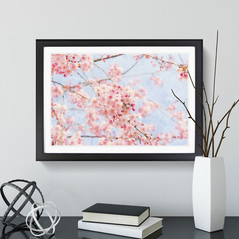 Pink Cherry Blossom Flowers Vol.9 - Framed Print, 27cm H x 36cm W x 2cm D, Black Framed