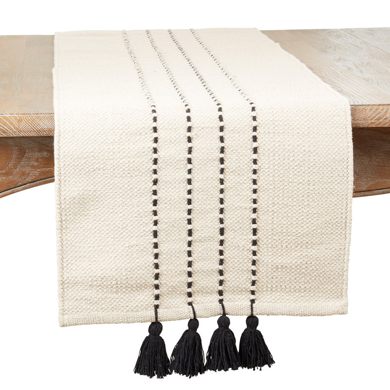 Chemin de table noir et naturel à rayures en coton 16 po x L 72 po