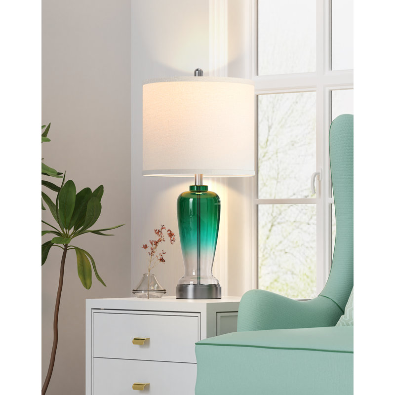 26'' Glass Table Lamp for Nightstand Deco Gradient Green Modern Lamp with Led Bulb
