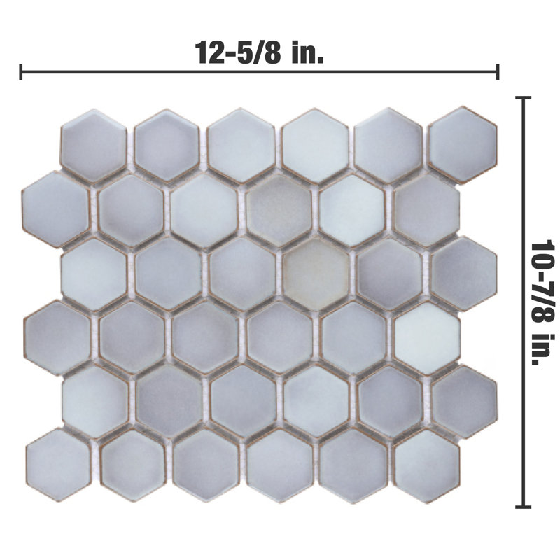 Hudson Due 2" Hex 10-7/8 " x 12-5/8 " Porcelain Mosaic Floor and Wall Tile, Gray