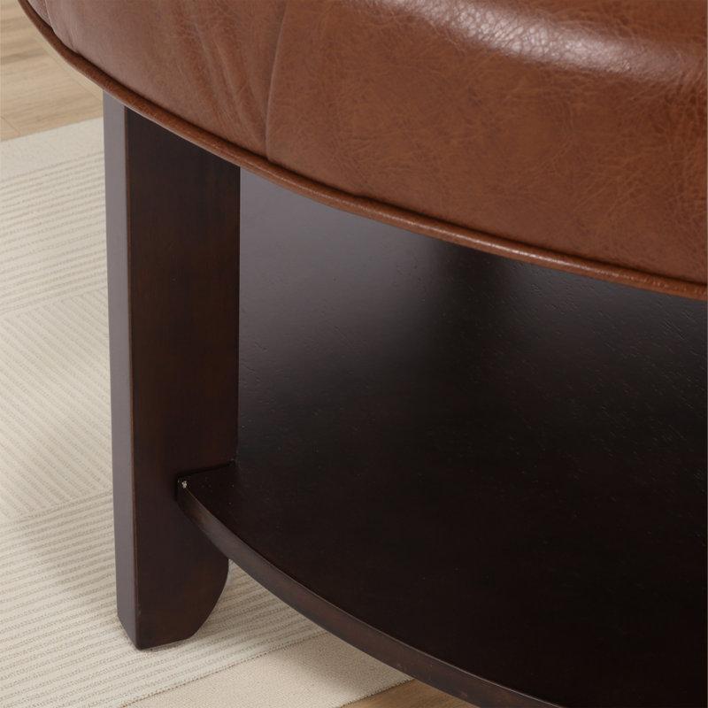 Faux Leather Ottoman, Light Brown