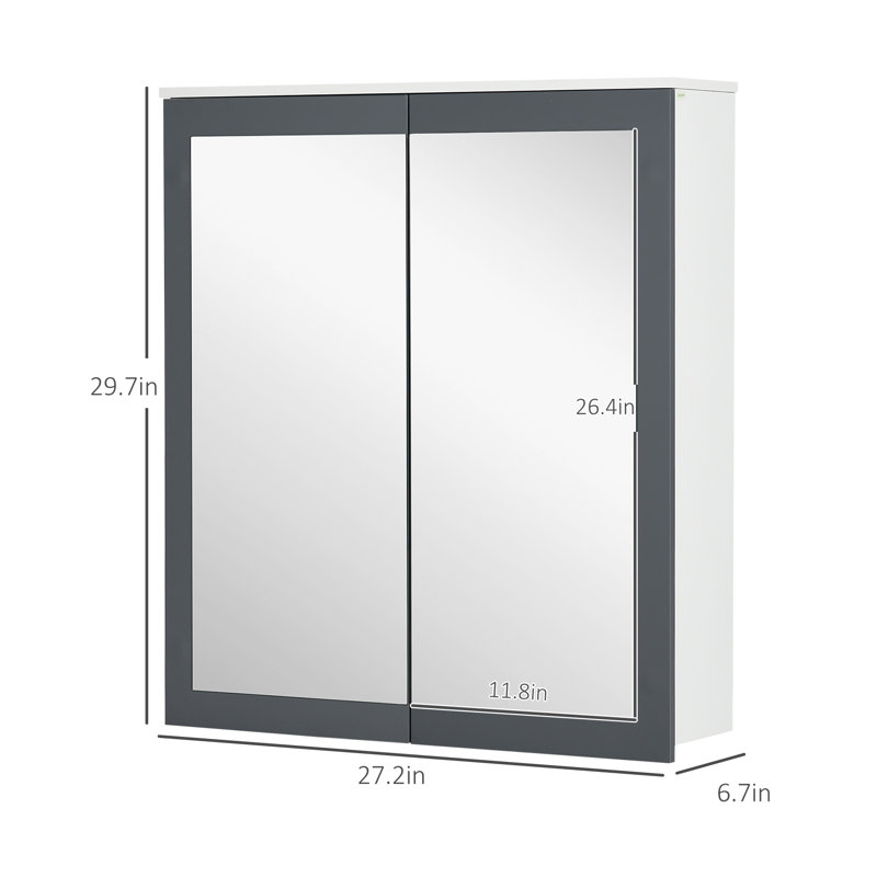 Armoire à pharmacie murale Kleankin 27,25 po L x 29,75 po H avec miroir, rangement en MDF blanc et 2 tablettes réglables