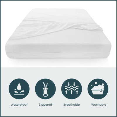 Abrego Elastic Zippered Mattress Protector w/ Breathable, Waterproof, Washable, Comfortable Surface
