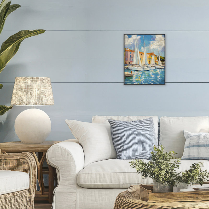 «Sail Away Boat Harbor», estampe numérique, design par Franklyn Gregory, H 14 po x l 11 po, Giclée encadrée noir minuit