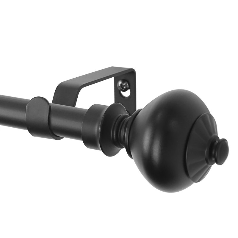 Pizano 100% Steel Single Curtain Rod, 3.25" H x (48" W - 86" W) x 2.25" D, Pietro Black (100% Steel)