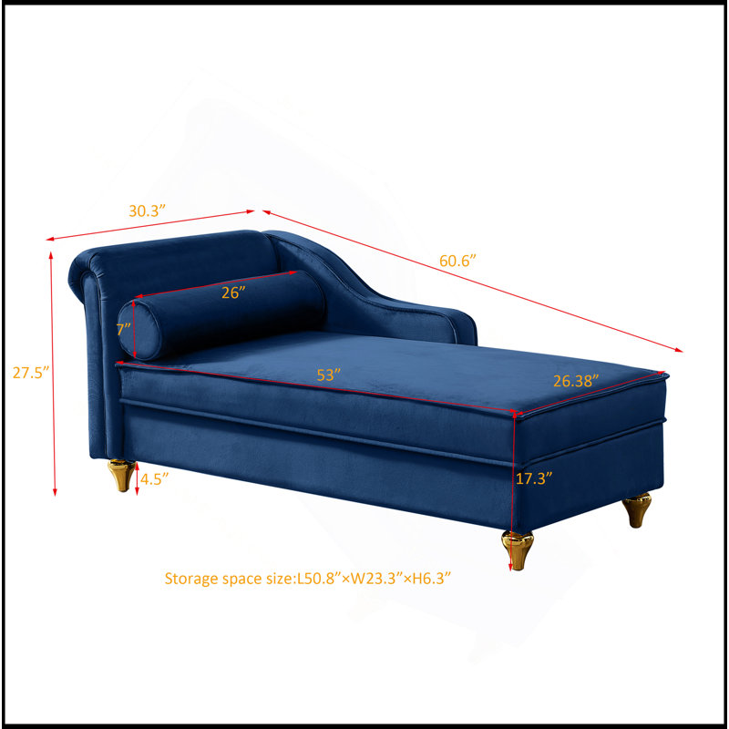 Chaise longue moderne avec revêtement en velours, Marine