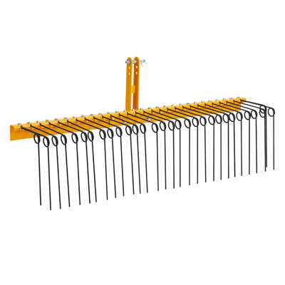 Andaineur en acier à 3 points de remorquage compatible avec les tracteurs de catégorie 1, dents de printemps remplaçables pour enlever la paille des feuilles et niveler le sol de la pelouse dans l'entretien de la cour et de la ferme, jaune