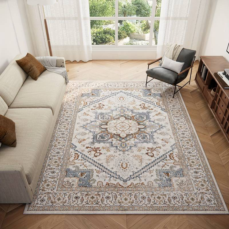 Tapis lavable en faux cachemire neutre , Rectangle 4pi x 6 pi