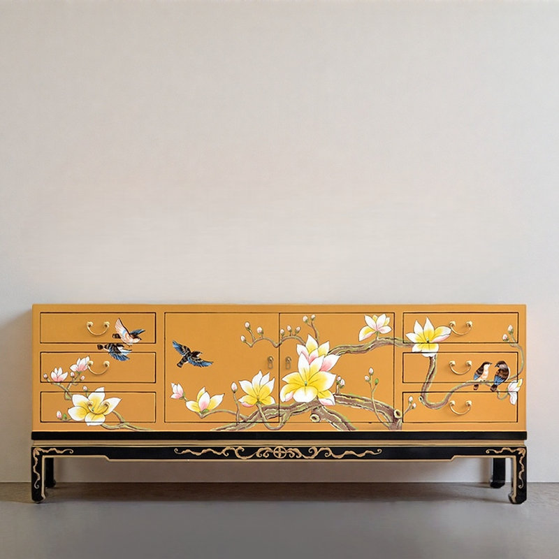 Meuble télé peint en jaune, H 31,5 po x L 78,74 po x l 15,75 po