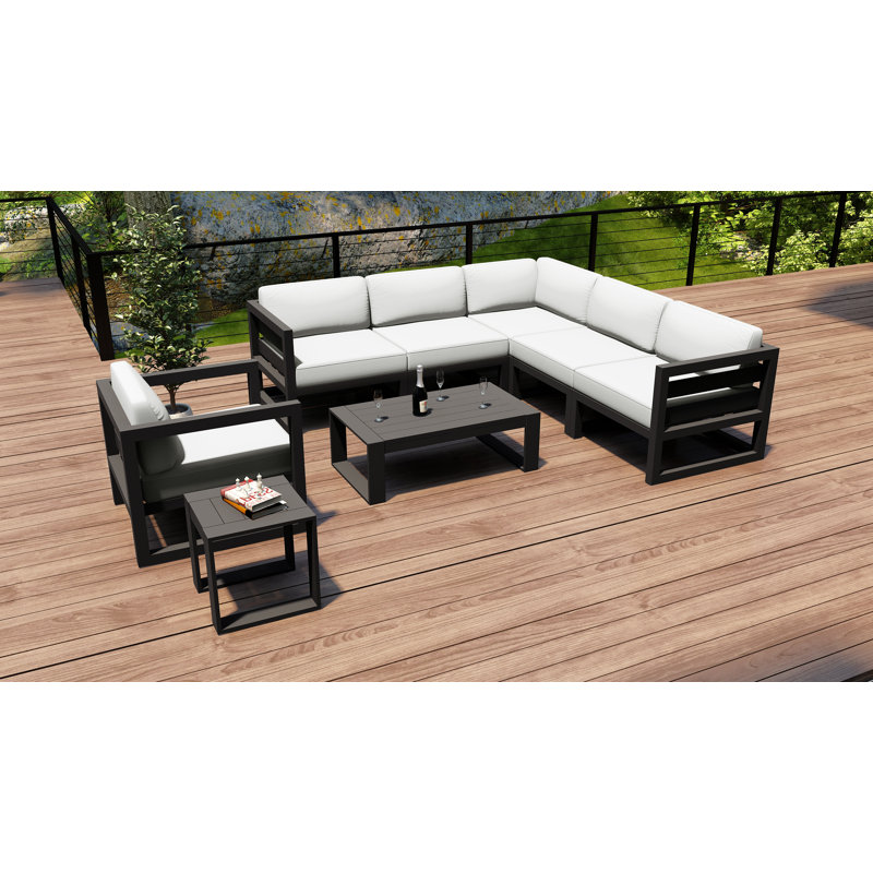 Smith 6 - Person Modular Patio Conversation Set with Cushions, Canvas Natural Sunbrella® Canvas, Slate