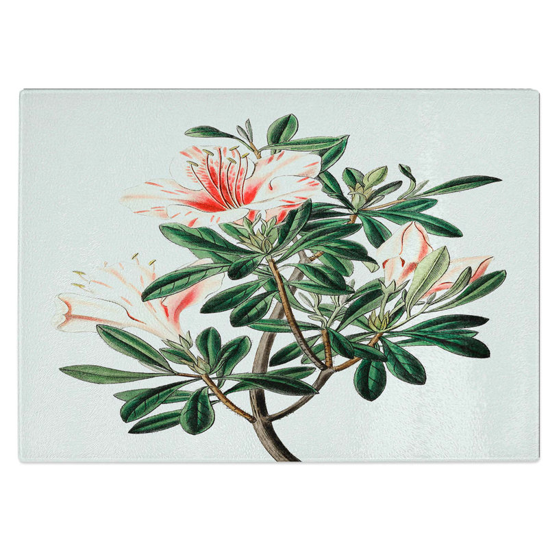 Tempered Glass Chinese Azalea Flowers Chopping Board, 39 cm W x 28.5 cm L