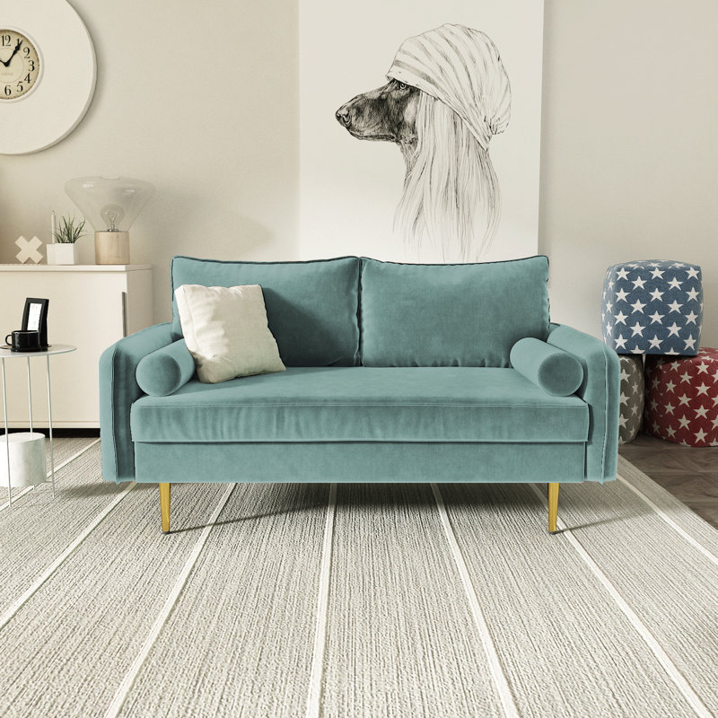 Bombalier 57.9'' Velvet Loveseat, Aqua Turquoise