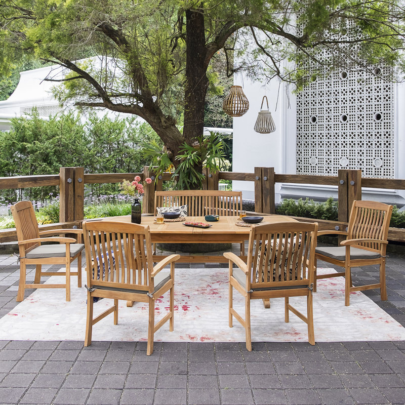 Summerton Teak 6-Person Patio Dining Sets with Cushions, Beige