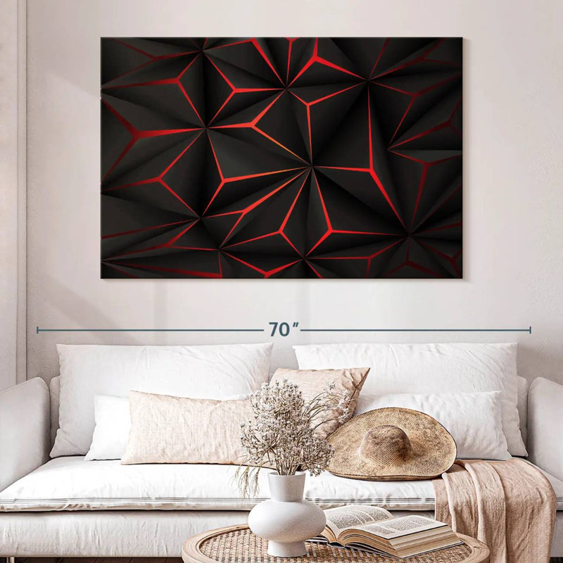 Avery abstrait noir et rouge, H 34 po x l 51 po