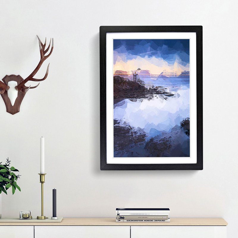 Lighthouse in France in Abstract - Picture Frame Graphic Art Print, Black Framed, 36cm H x 27cm W x 2cm D