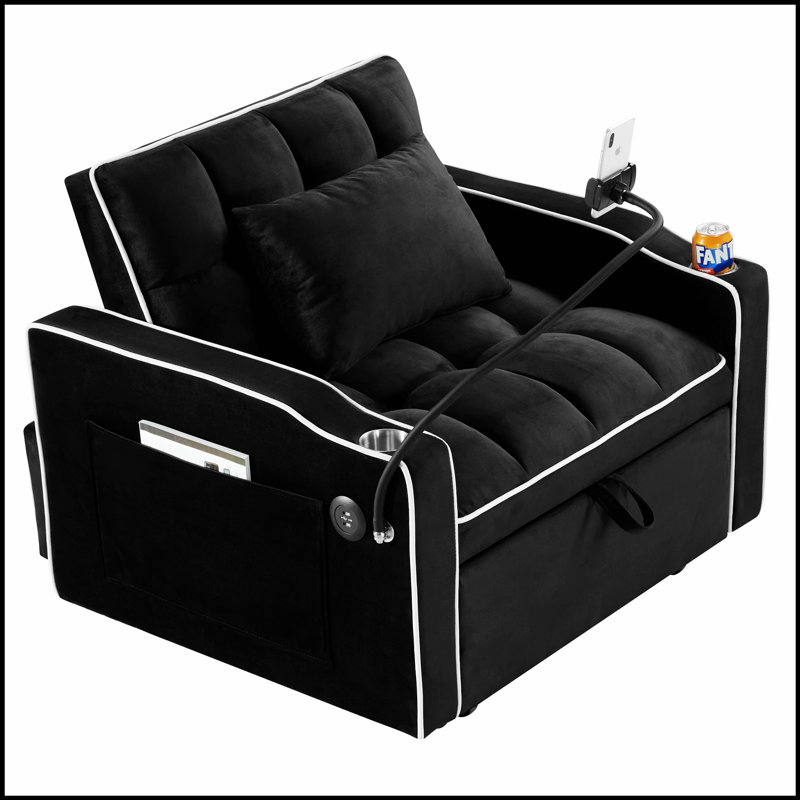 Canapé-lit convertible polyvalent pour espaces compacts, sièges confortables et élégants, Noir