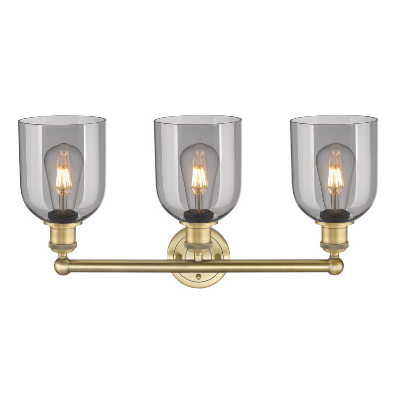 Abat-jour de salle de bain 3 lumières Edison Allysson, Gris fumée clair, Laiton brossé