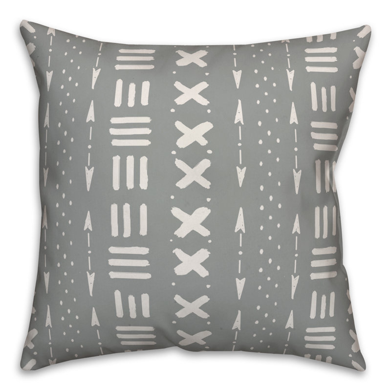 Coussin Tribal, Gris, 16 po x 1 po