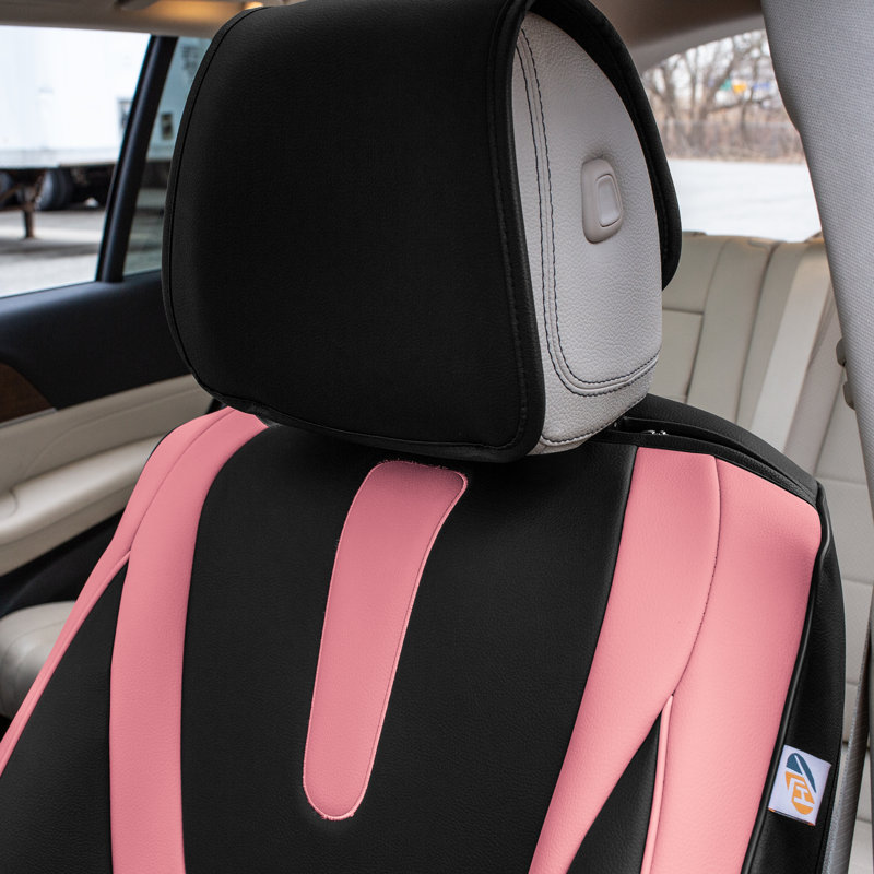 Hybrid70 Deluxe Faux Leather Car Seat Covers with Modern Pattern Front Set, Pink