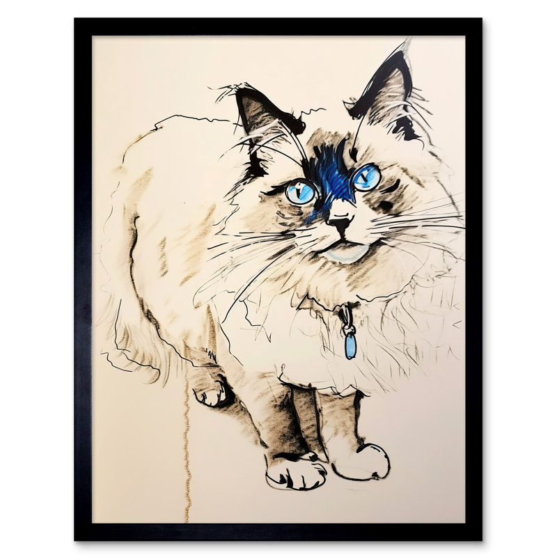 Blue Point Ragdoll Cat Sketch Drawing Portrait - Single Picture Frame Print