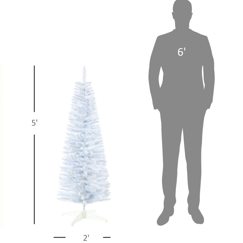 Arbre de Noël artificiel enneigé 5 pi avec branches blanches, branches réalistes, ignifuge, base en plastique, assemblage facile pour arbre d'intérieur, branche, base, utilisation