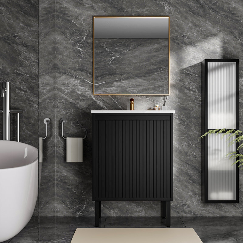 Meuble-lavabo de salle de bain sans lavabo, Noir mat, 23"