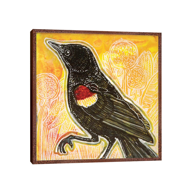 Red-Winged Blackbird 1 Piece Painting on Canvas, 45.72cm H x 45.72cm W x 3.81cm D, Classic Brown Wood Framed