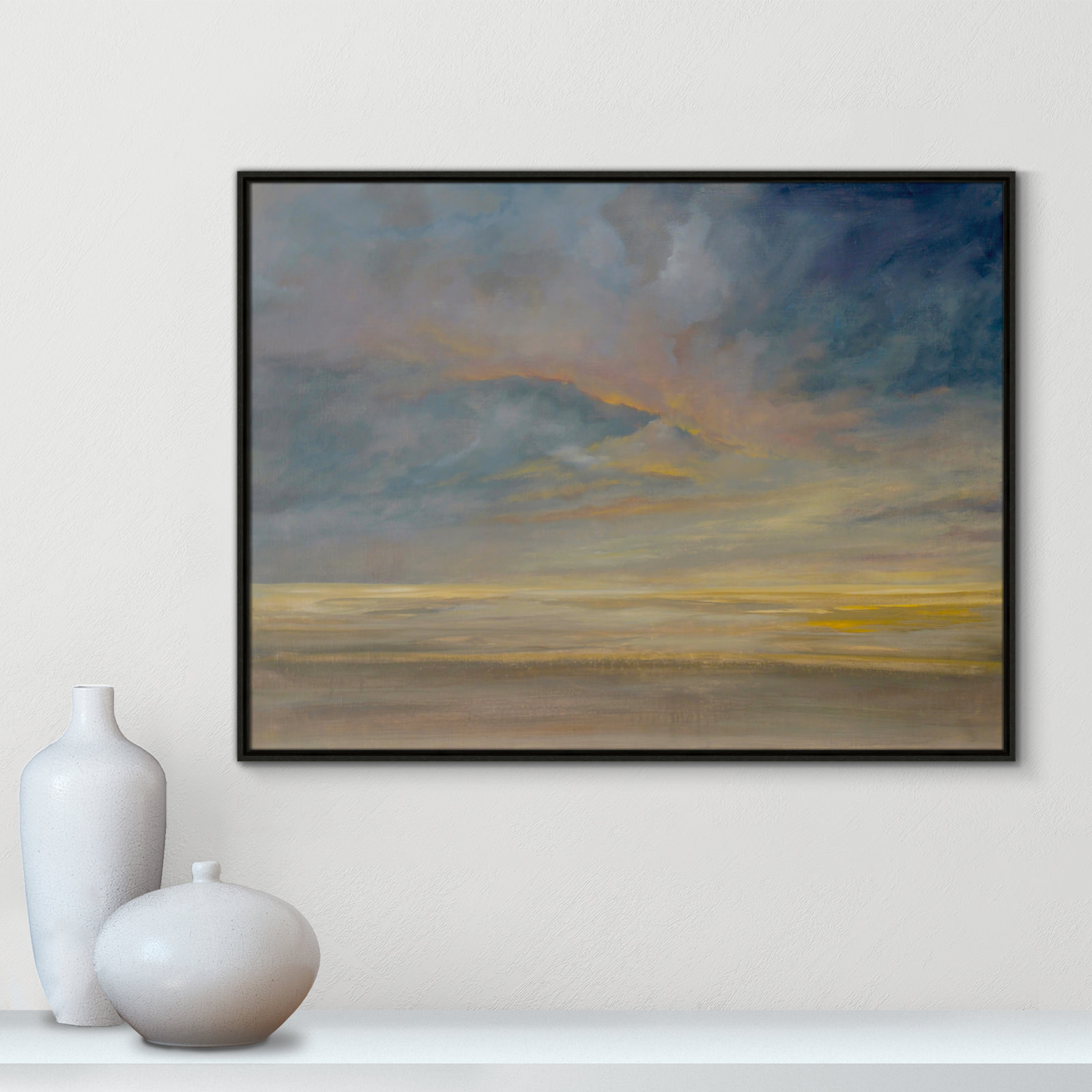 Dawning Unrest - Floater Frame Painting on Canvas, 31.5" H x 41.5" W, Black