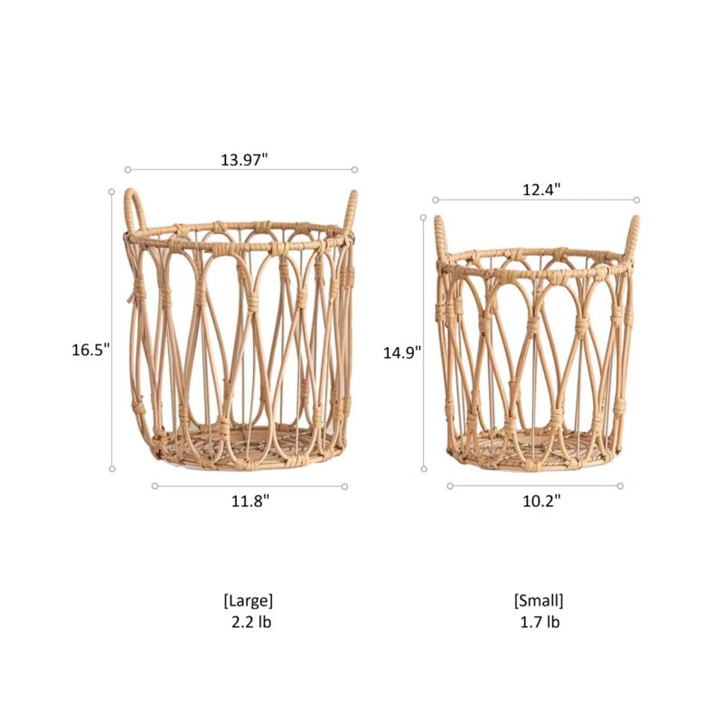 Panier bohémien en rotin à tissage ouvert, H 16,5 po x l 13,97 po x P 11,8 po