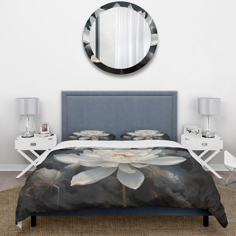 Serenity Blossom Lotus - Ensemble de housse de couette floral - Polyester microfibre