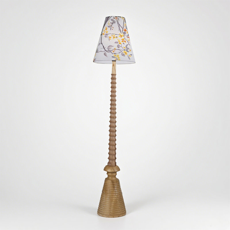 French Vintage-Style Solid Wood & Fabric Floor Lamp, Natural