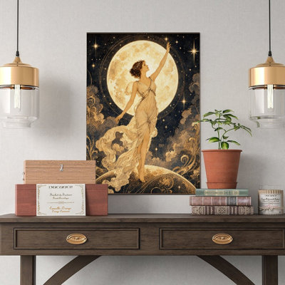 Canvas Wall Art Moon Goddess Starry Night Wall Decor Vintage Poster Print Home Decor