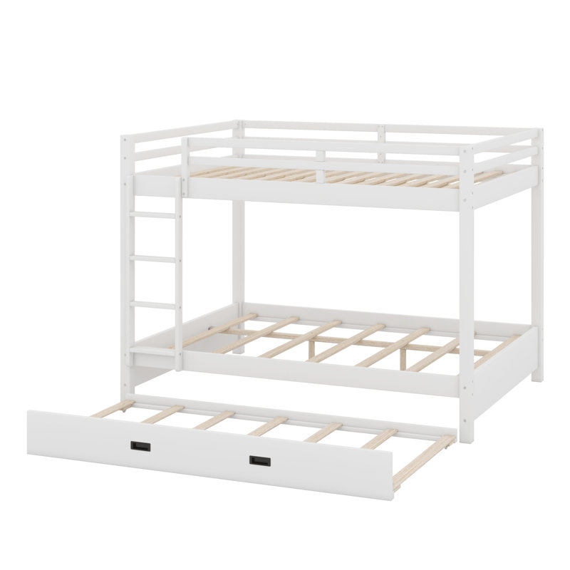 Lit superposé en bois avec échelle et lit gigogne, Blanc