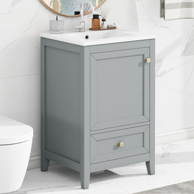 Meuble-lavabo moderne avec lavabo, support de rangement, tiroir et porte à fermeture douce