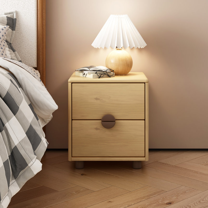 Solid Wood Night Stand 2 Drawer Dresser, Natural
