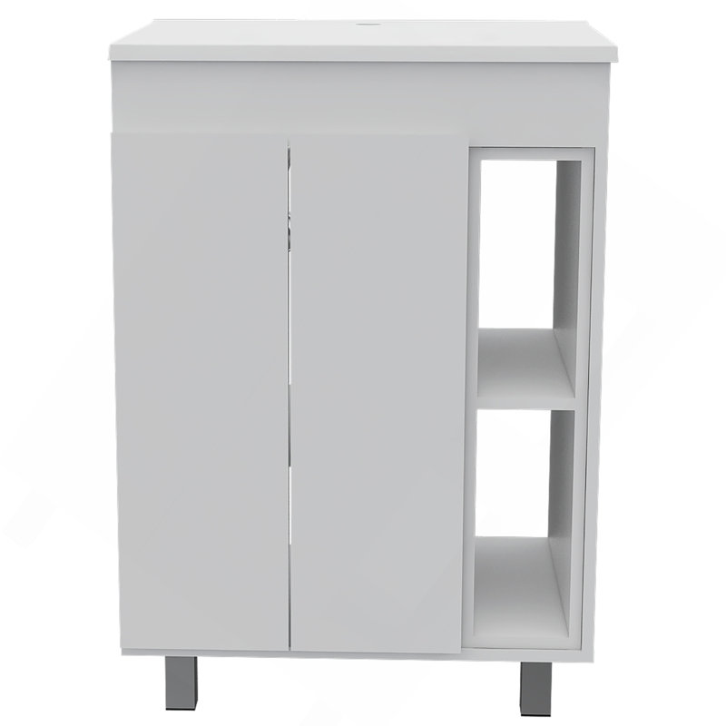 Armoire de meuble-lavabo autoportante blanche à 2 tablettes