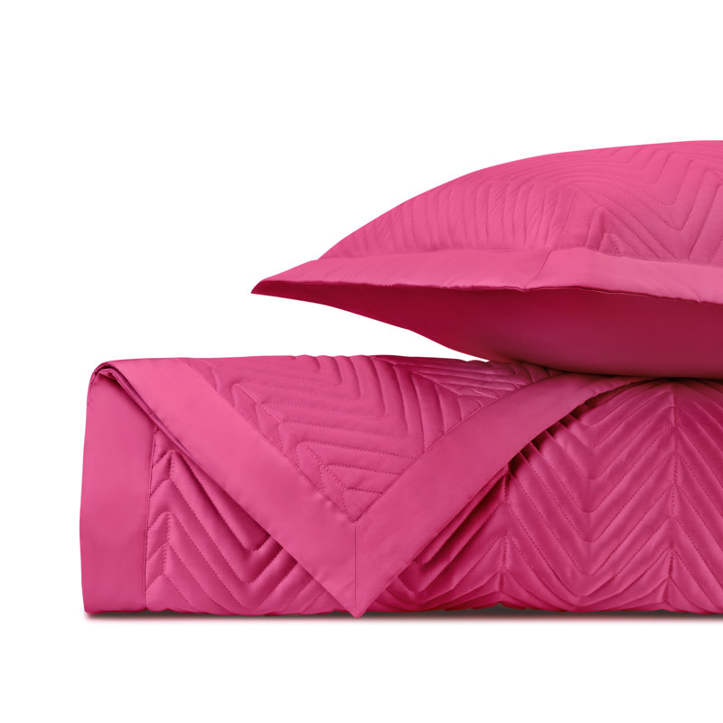 Charleston Quilted Sateen Coverlet Set, Bright Pink, King Coverlet + 3 Euro Shams