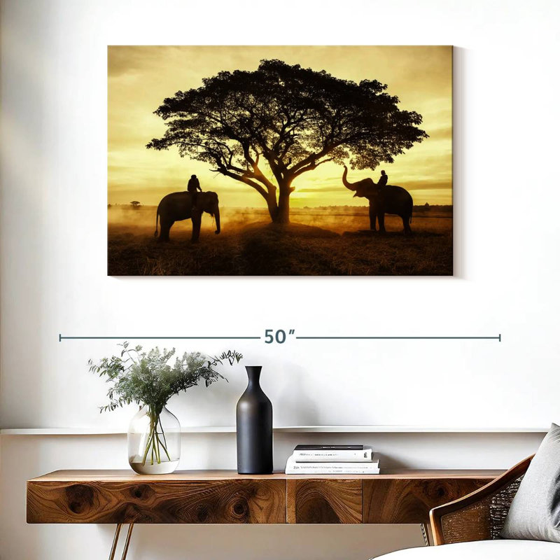 Silhouette d'un couple d'éléphants Brampt, H 26 po x l 39 po