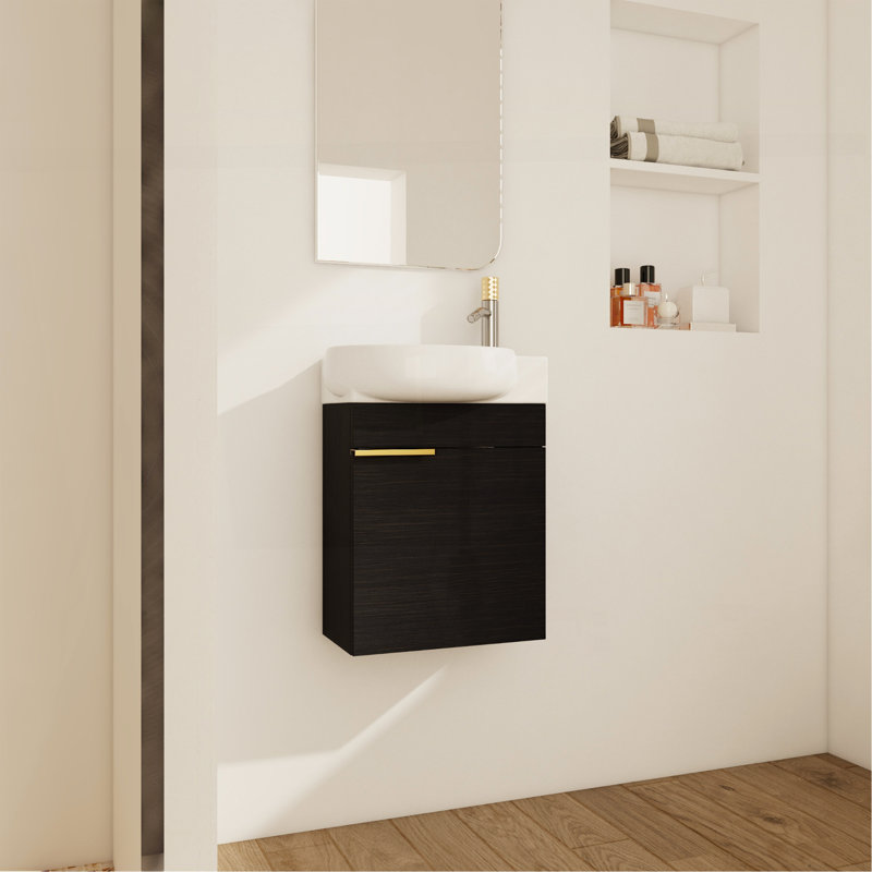 Meuble-lavabo à fermeture en douceur avec lavabo, 16 pouces pour petite salle de bain, Noir